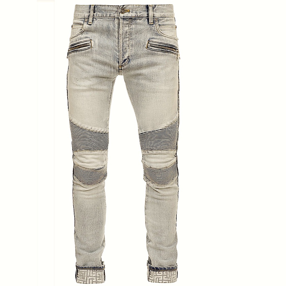 Balmain light grey biker’s jeans